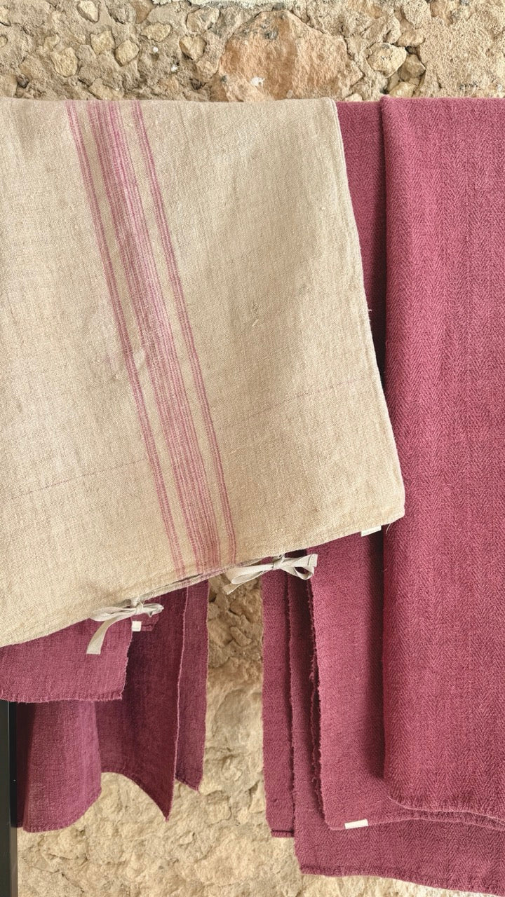 FUNDA DE COJIN DE LINO RAYA ROSA