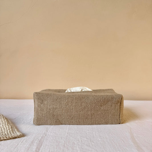 FUNDA CAJA DE PAÑUELOS DE LINO BEIGE OSCURO