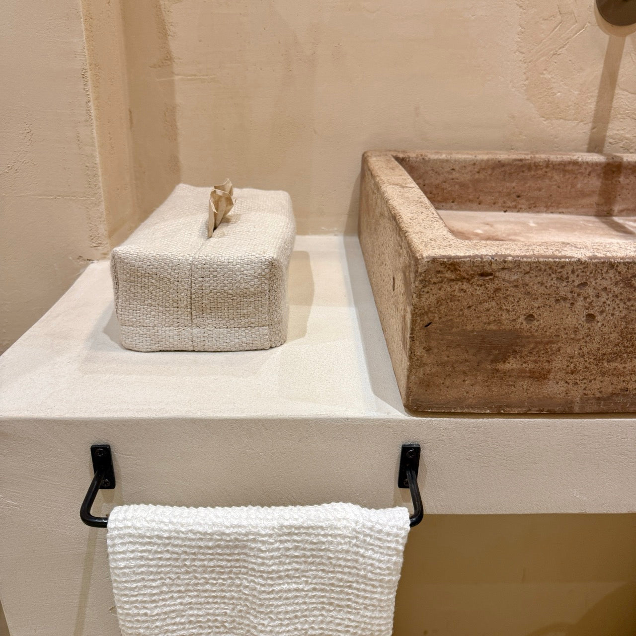 FUNDA CAJA DE PAÑUELOS DE LINO BEIGE CLARO