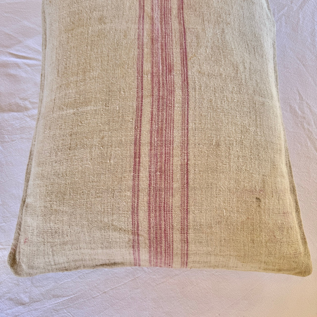 FUNDA DE COJIN DE LINO RAYA ROSA