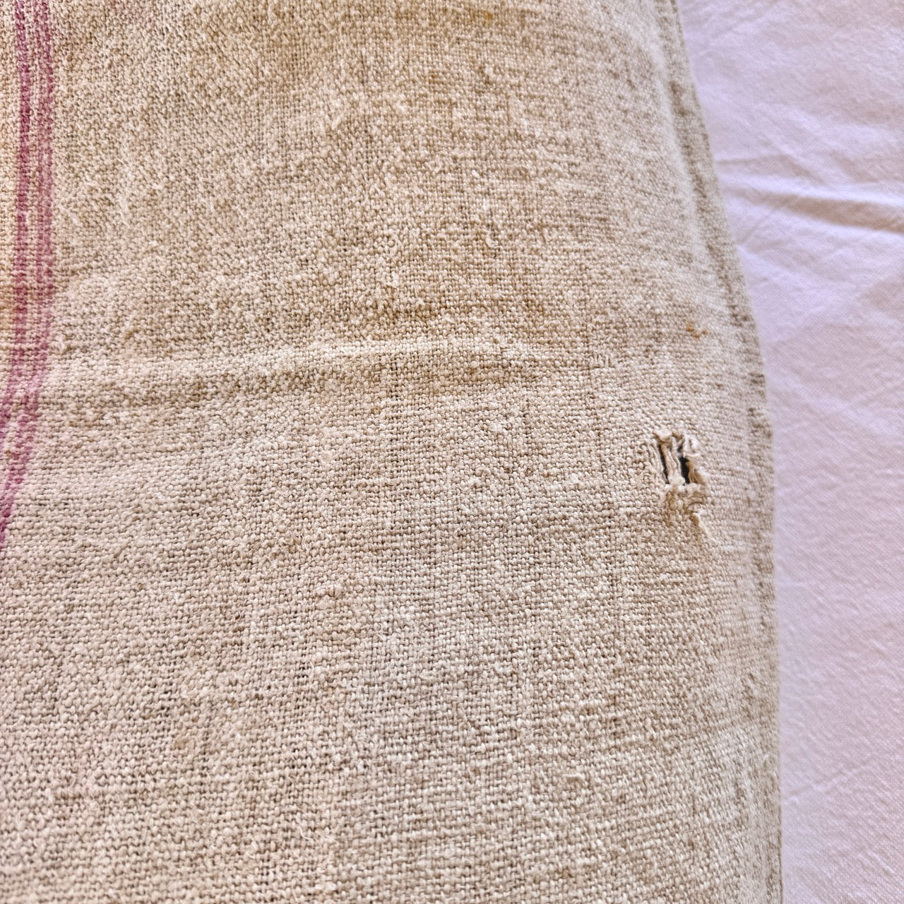 FUNDA DE COJIN DE LINO RAYA ROSA