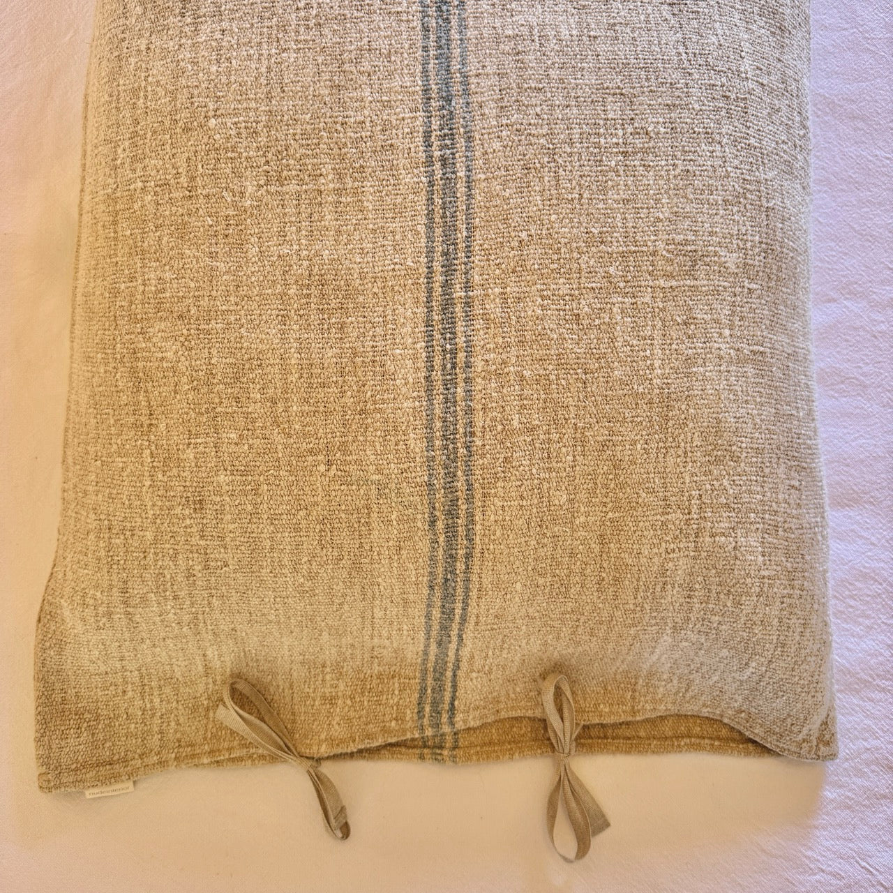 FUNDA DE COJÍN DE LINO RAYA AZUL