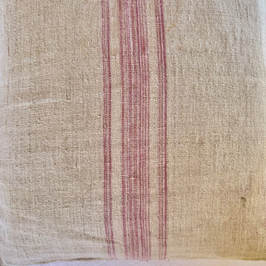 FUNDA DE COJIN DE LINO RAYA ROSA
