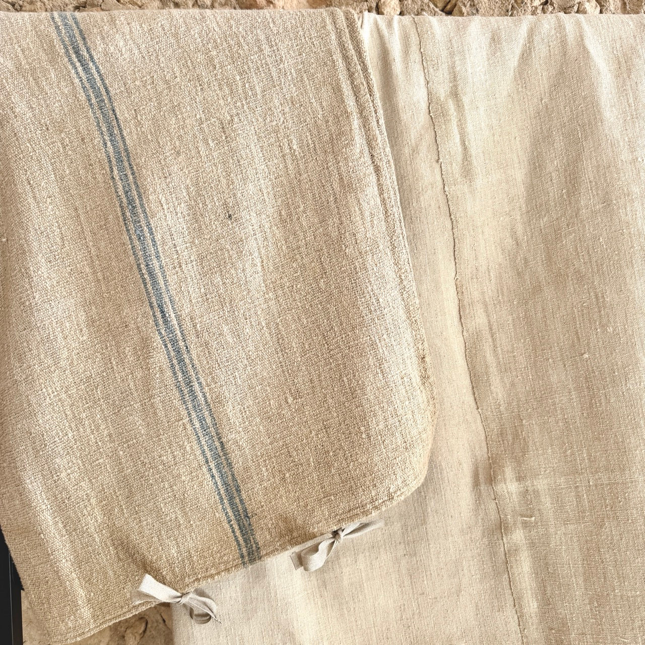 FUNDA DE COJÍN DE LINO RAYA AZUL