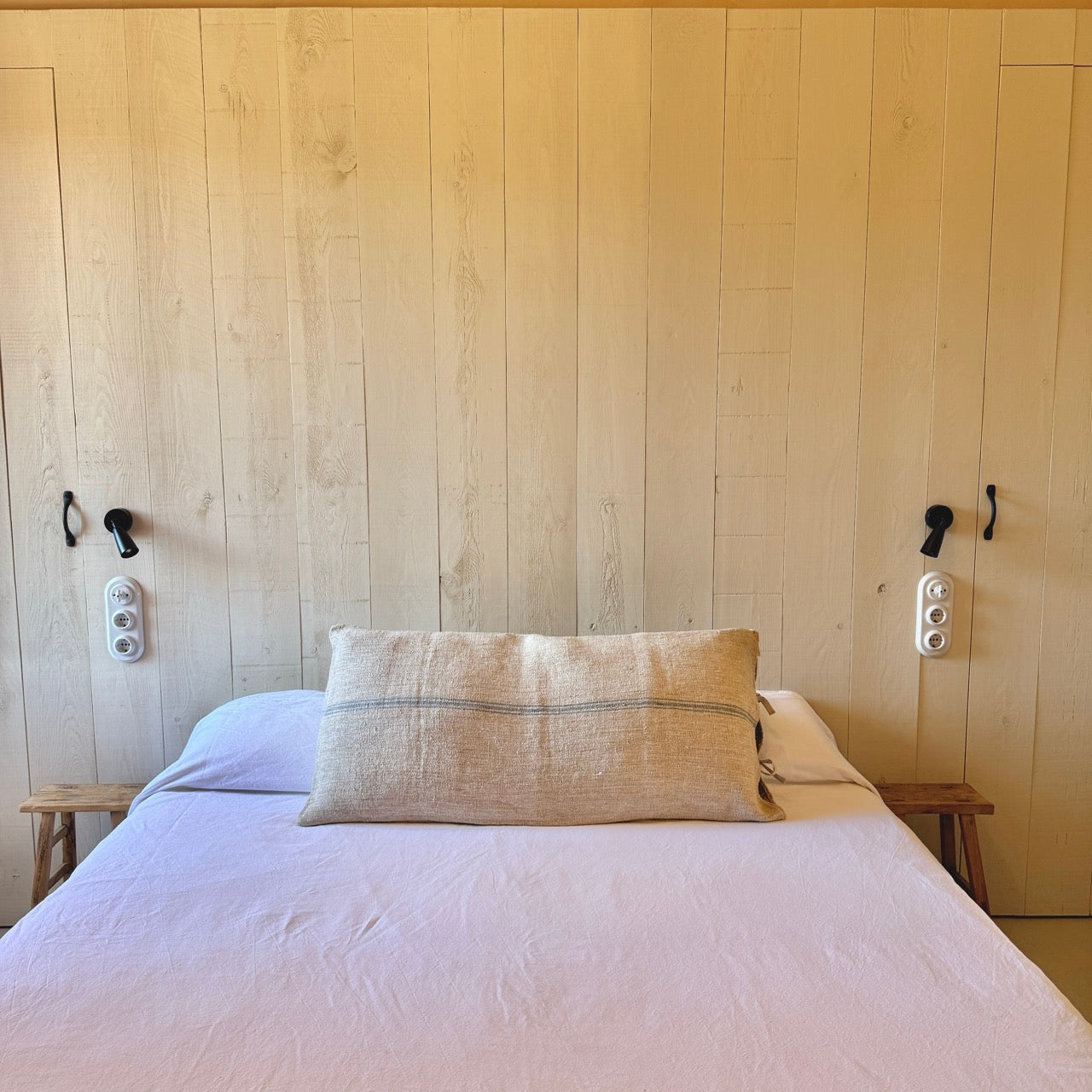 FUNDA DE COJÍN DE LINO RAYA AZUL