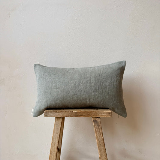 FUNDA DE COJÍN LINO GRUESO VERDE-GRIS 50x30