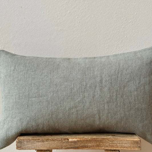 FUNDA DE COJÍN LINO GRUESO VERDE-GRIS 50x30