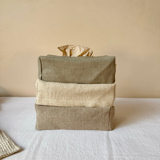 FUNDA CAJA DE PAÑUELOS DE LINO VERDOSO