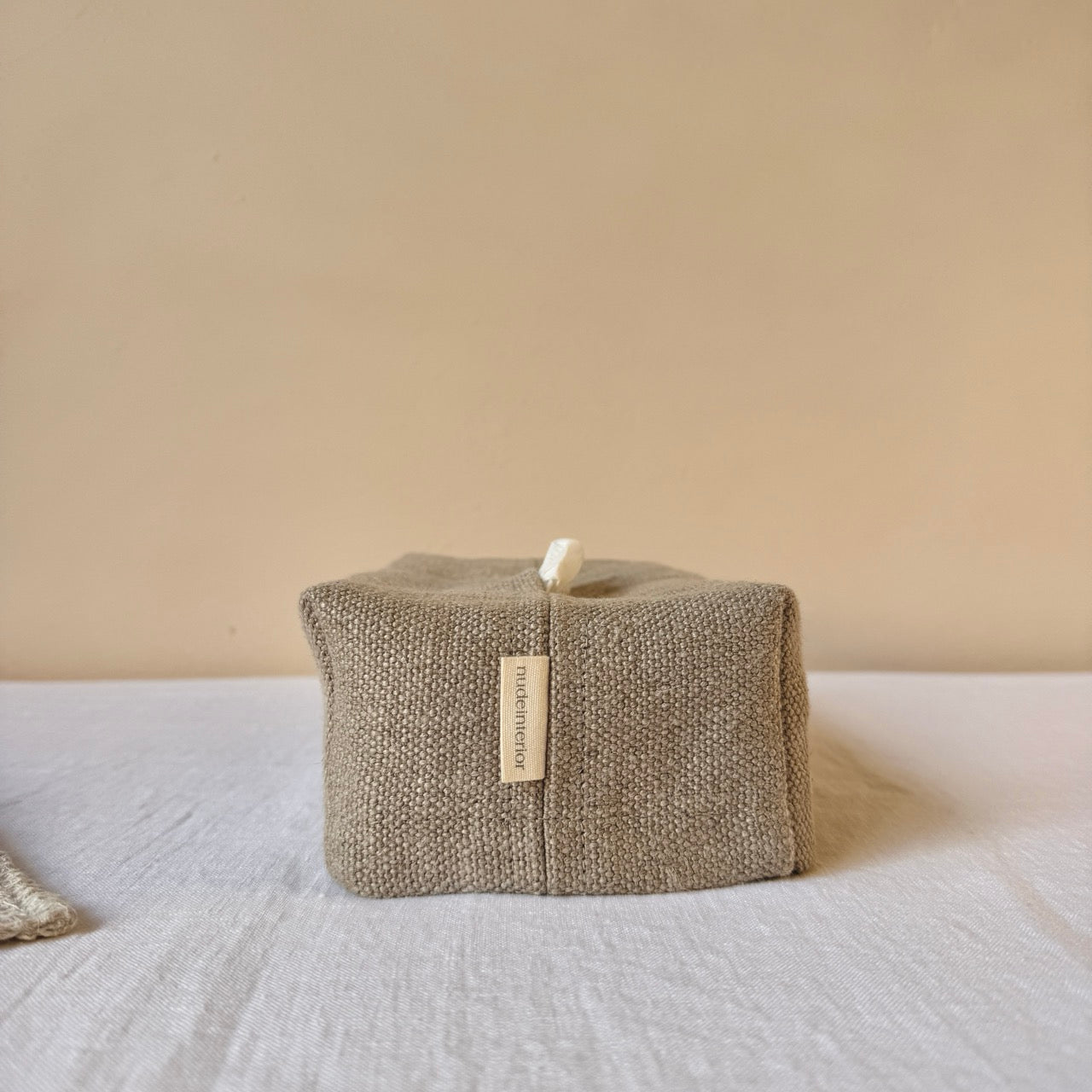 FUNDA CAJA DE PAÑUELOS DE LINO BEIGE OSCURO