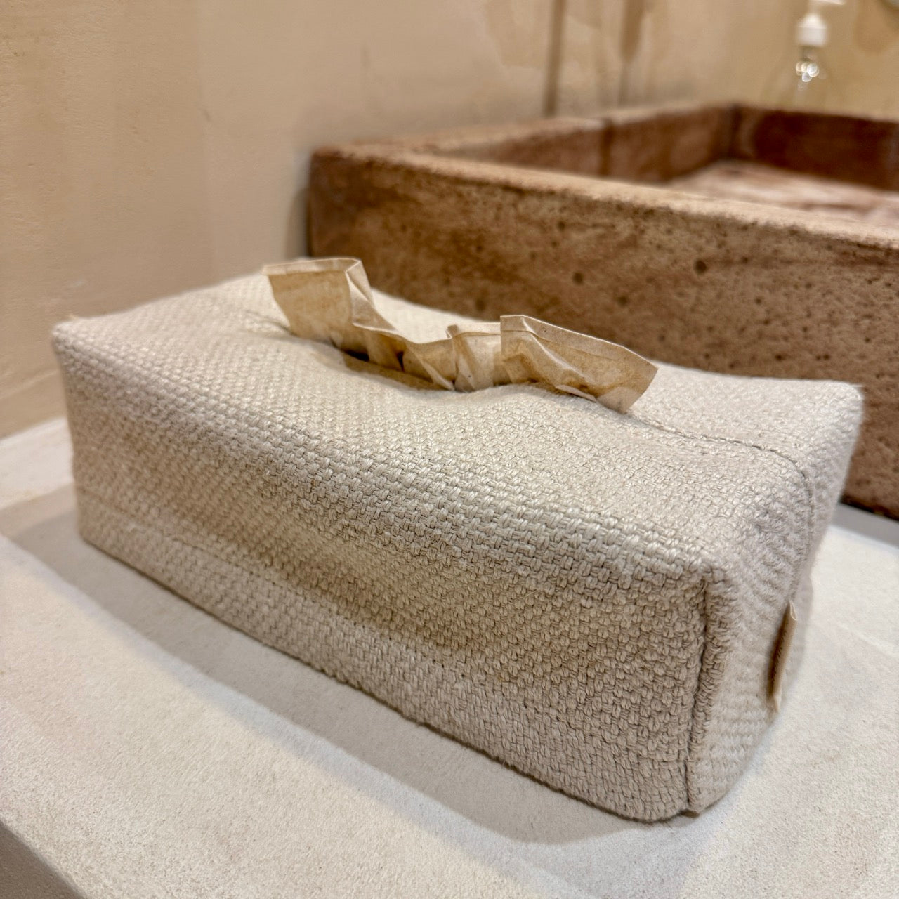 FUNDA CAJA DE PAÑUELOS DE LINO BEIGE CLARO