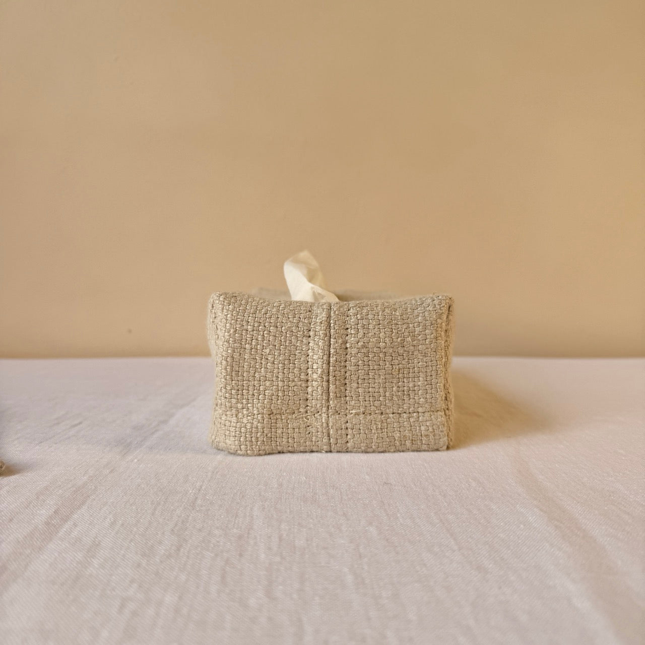 FUNDA CAJA DE PAÑUELOS DE LINO BEIGE CLARO
