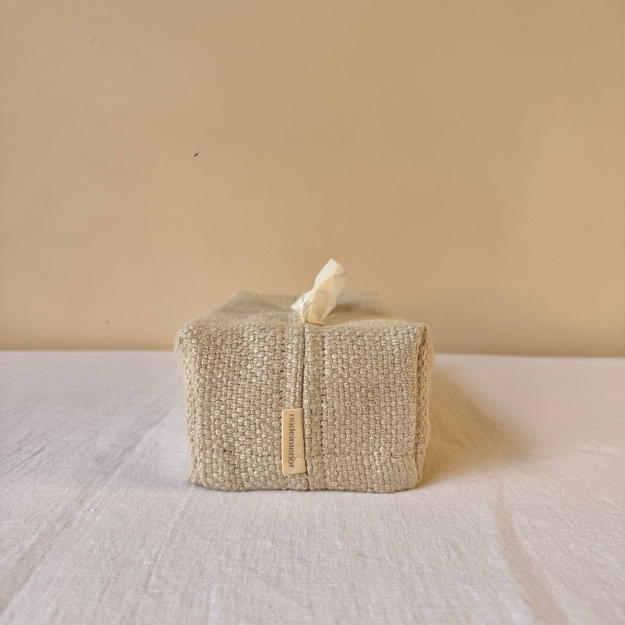 FUNDA CAJA DE PAÑUELOS DE LINO BEIGE CLARO