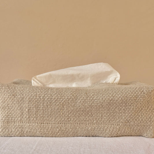 FUNDA CAJA DE PAÑUELOS DE LINO BEIGE CLARO