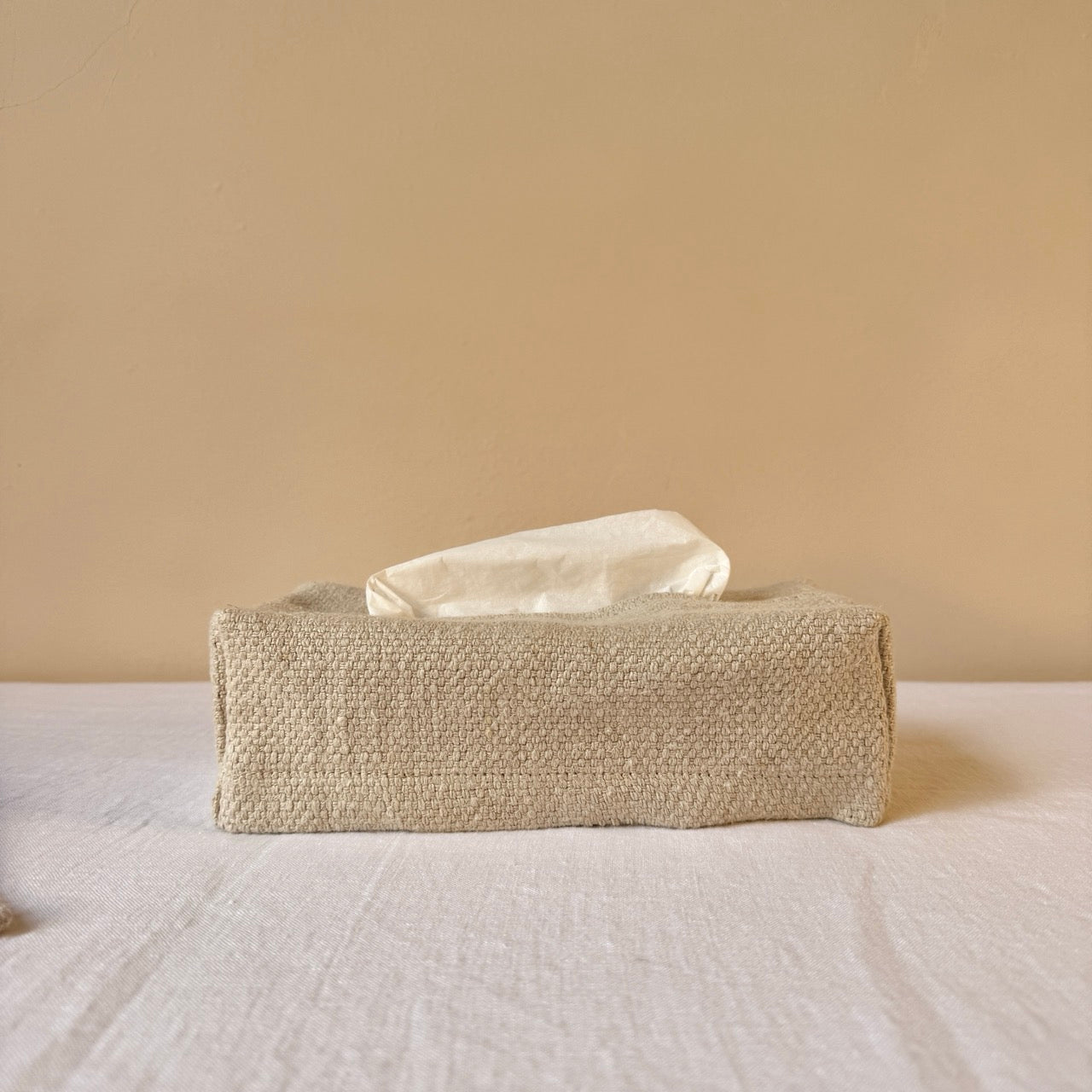 FUNDA CAJA DE PAÑUELOS DE LINO BEIGE CLARO