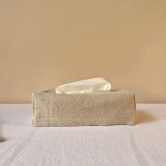 FUNDA CAJA DE PAÑUELOS DE LINO BEIGE CLARO