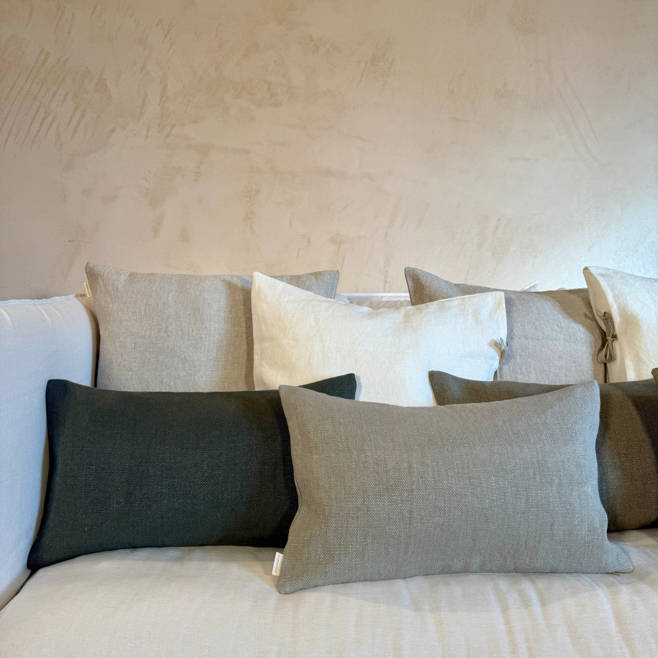 FUNDA DE COJÍN LINO BLANCO CON LAZOS 50x50