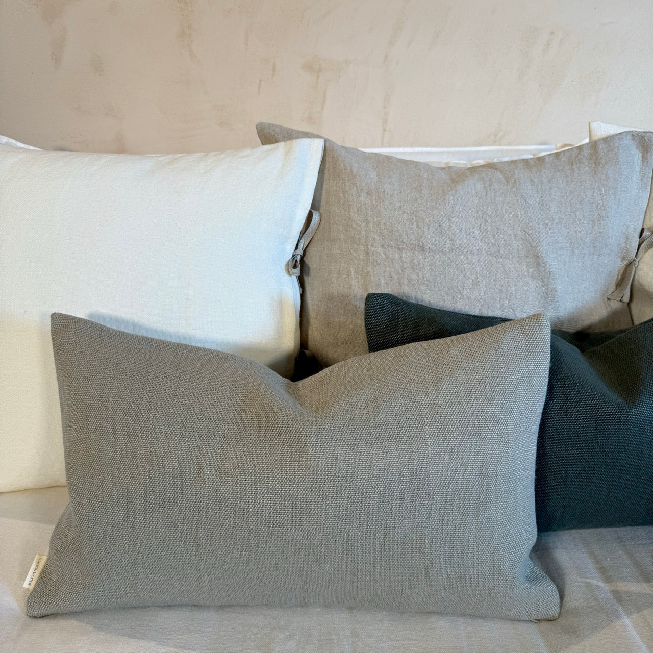 FUNDA DE COJÍN LINO GRUESO GRIS CLARO 50x30